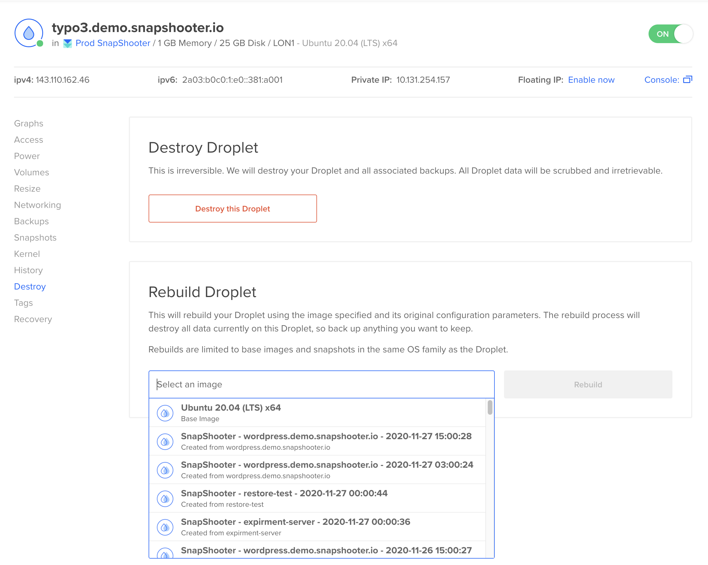 Rebuild Droplet SnapShooter