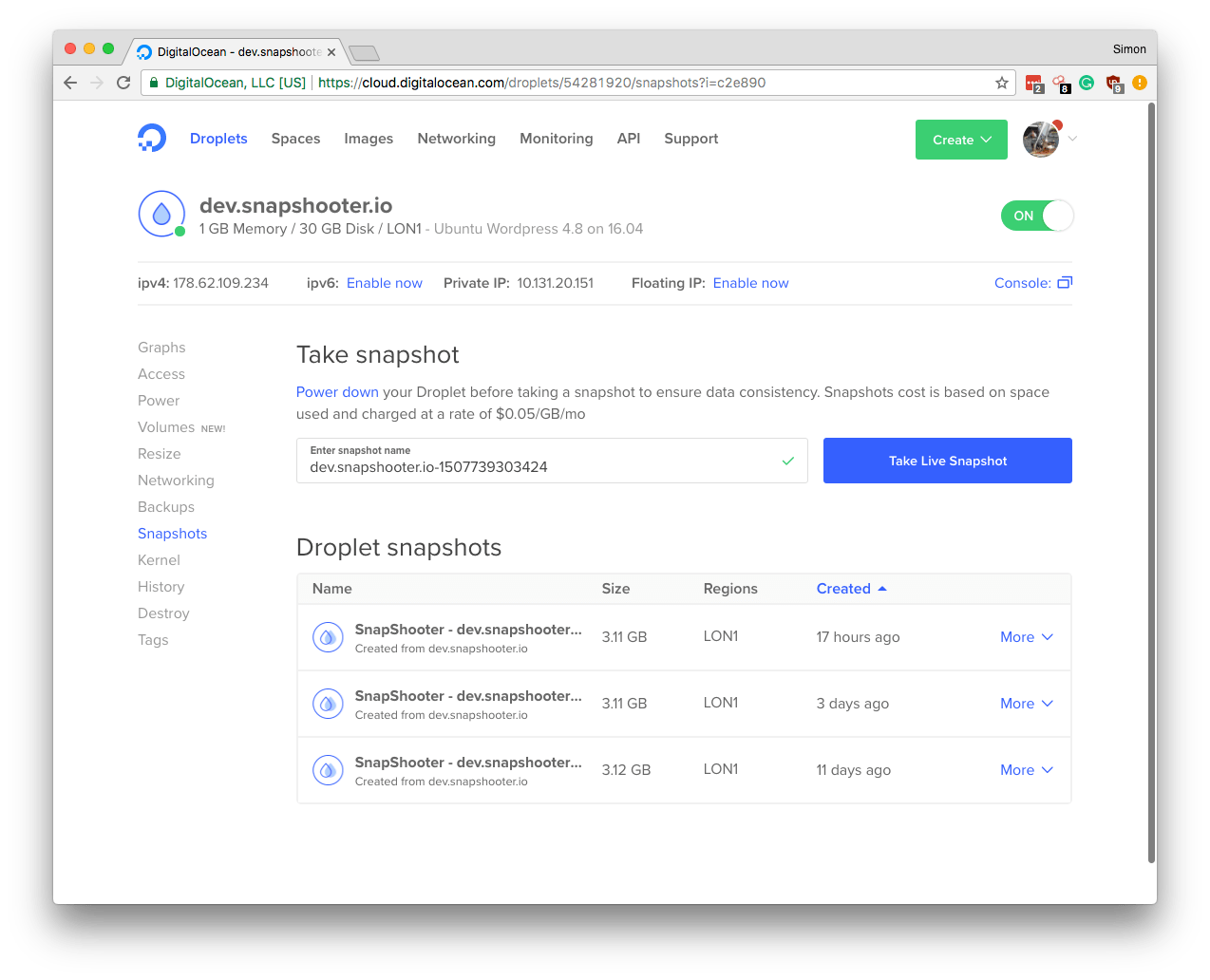 Restore DigitalOcean snapshot